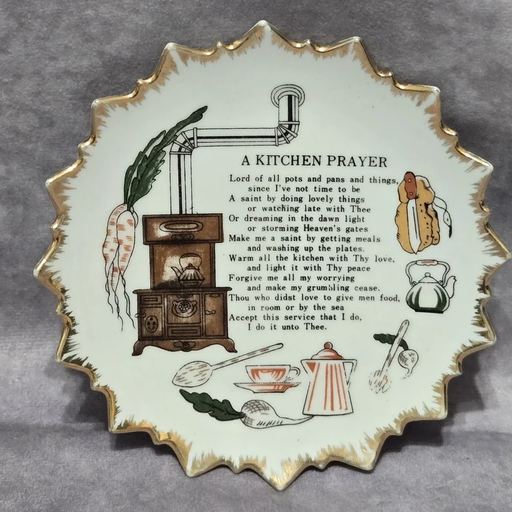Vintage My Kitchen Prayer Decorative Plate Scalloped Gold Trim Wall Hanging 6